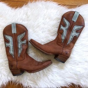 Frye | Vintage Daisy Duke Cognac/Pale Blue Boots 9